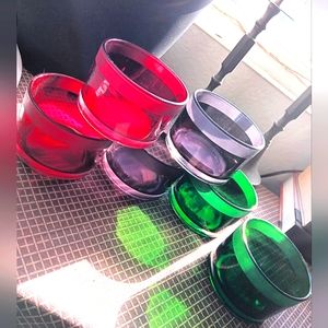 Glass candle holders, 6 pieces, NWOTs red, green, purple.